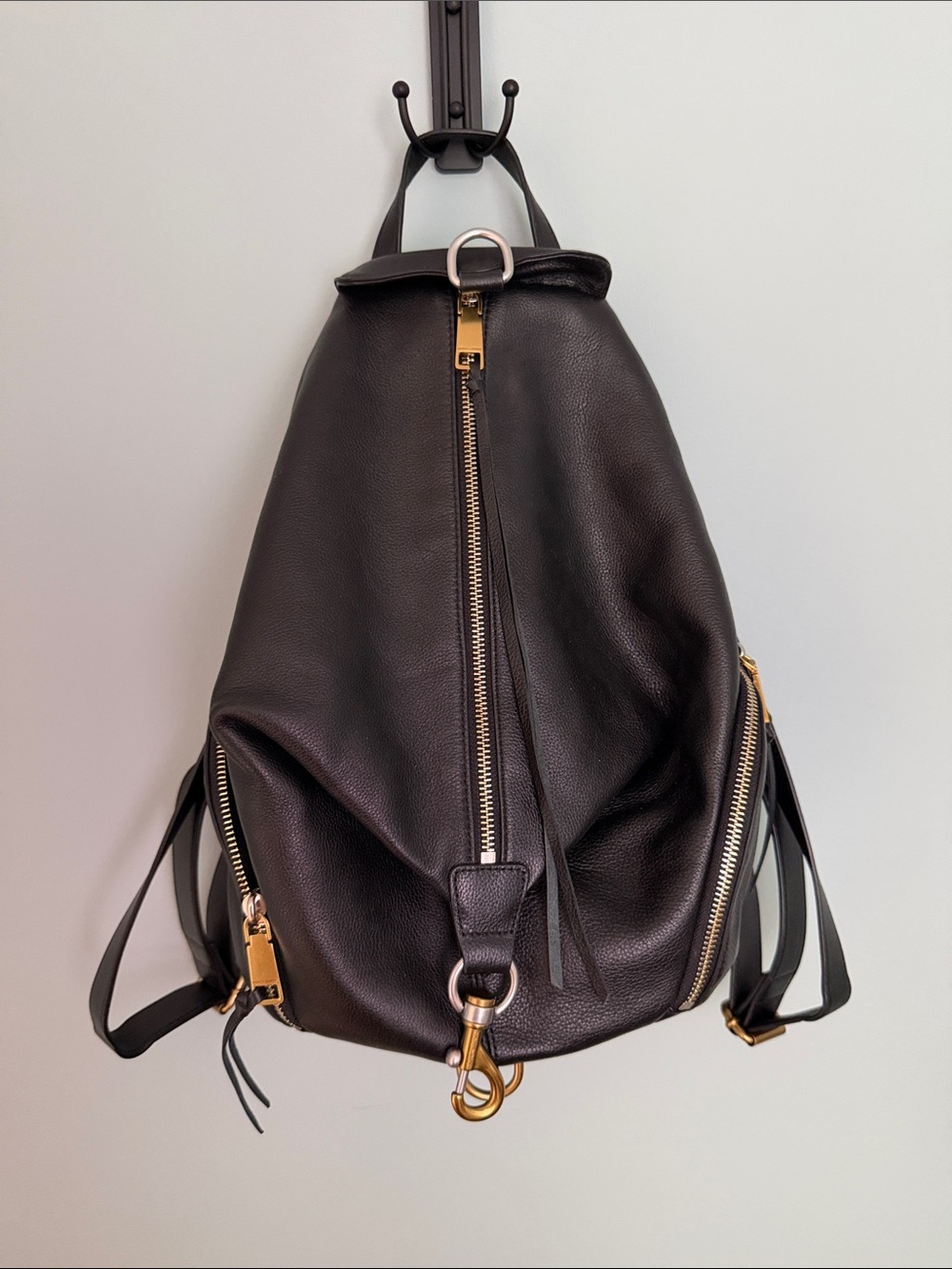 Rebecca Minkoff Med Julian Backpack- Black Pebble Leather Gold & Silver Hardware